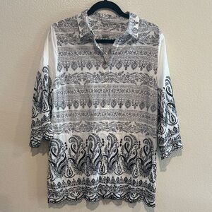 Chico's White and Black Paisley Button-Front Tunic Boho